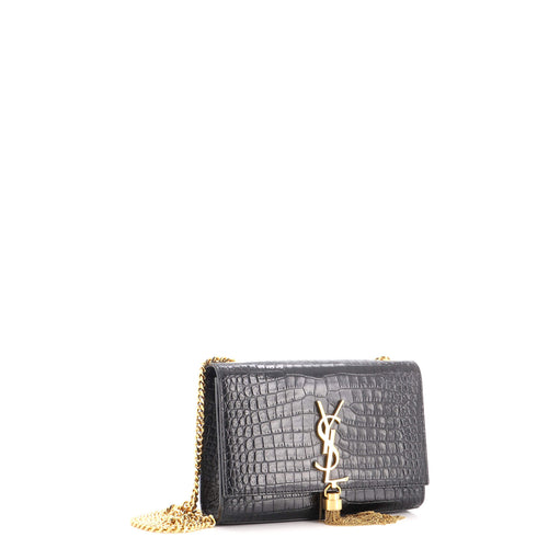 Classic Monogram Tassel Crossbody Bag Crocodile Embossed Leather Small