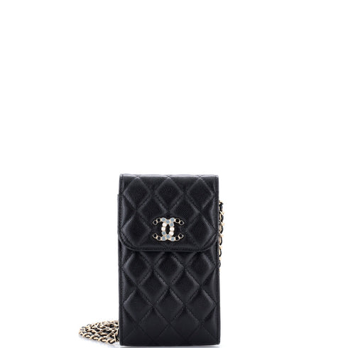 Crystal CC Flap Phone Holder Crossbody Bag with AirPods Pro Case Quilted Caviar