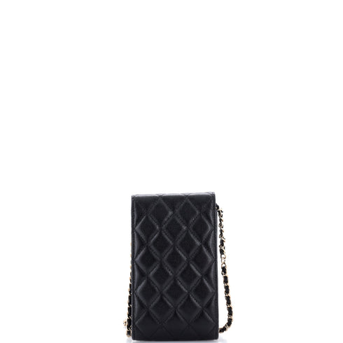 Crystal CC Flap Phone Holder Crossbody Bag with AirPods Pro Case Quilted Caviar