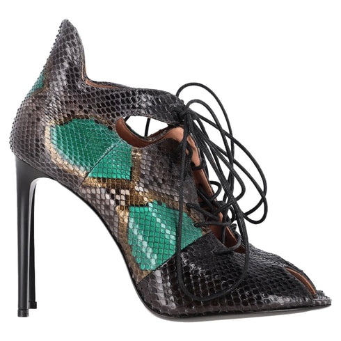 Women's Roland Mouret Snake Print Lace Up Sandals in Green Leather