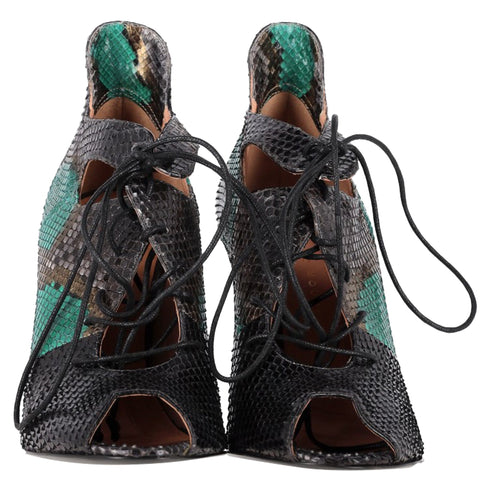 Women's Roland Mouret Snake Print Lace Up Sandals in Green Leather