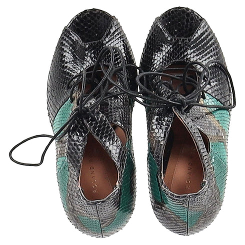 Women's Roland Mouret Snake Print Lace Up Sandals in Green Leather
