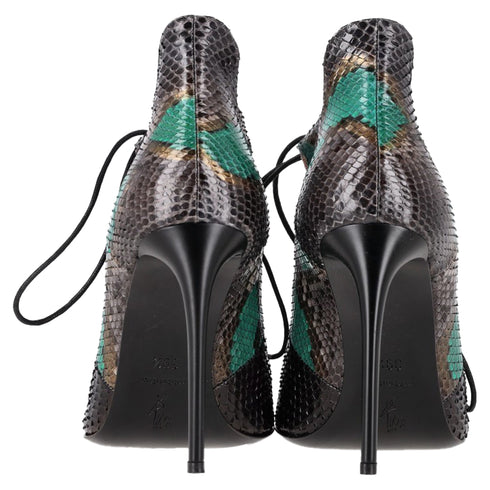 Women's Roland Mouret Snake Print Lace Up Sandals in Green Leather