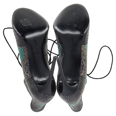 Women's Roland Mouret Snake Print Lace Up Sandals in Green Leather