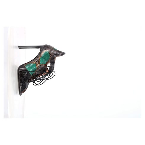 Women's Roland Mouret Snake Print Lace Up Sandals in Green Leather