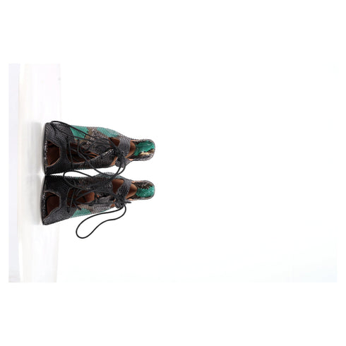 Women's Roland Mouret Snake Print Lace Up Sandals in Green Leather