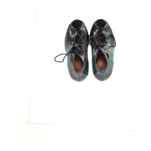 Women's Roland Mouret Snake Print Lace Up Sandals in Green Leather
