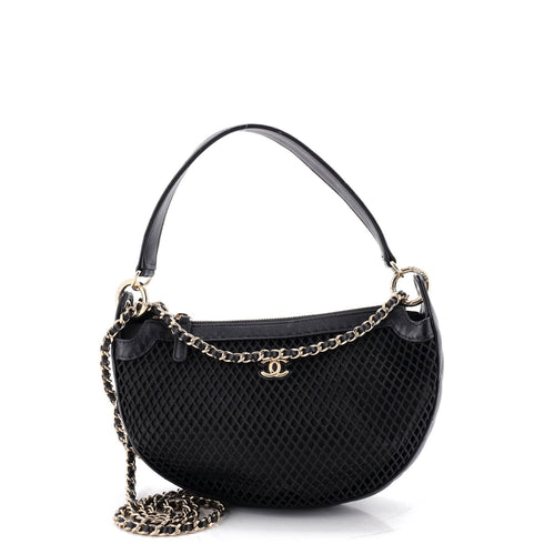 Half Moon Clutch with Chain Mesh with Quilted Lambskin