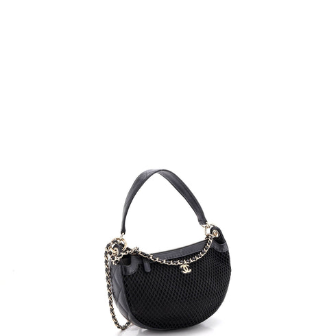 Half Moon Clutch with Chain Mesh with Quilted Lambskin