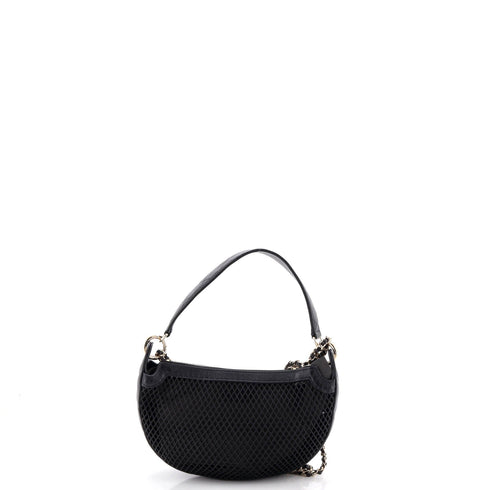 Half Moon Clutch with Chain Mesh with Quilted Lambskin