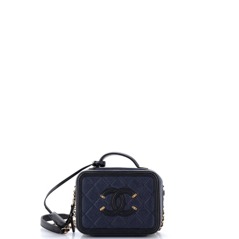 Filigree Vanity Case Quilted Caviar Small