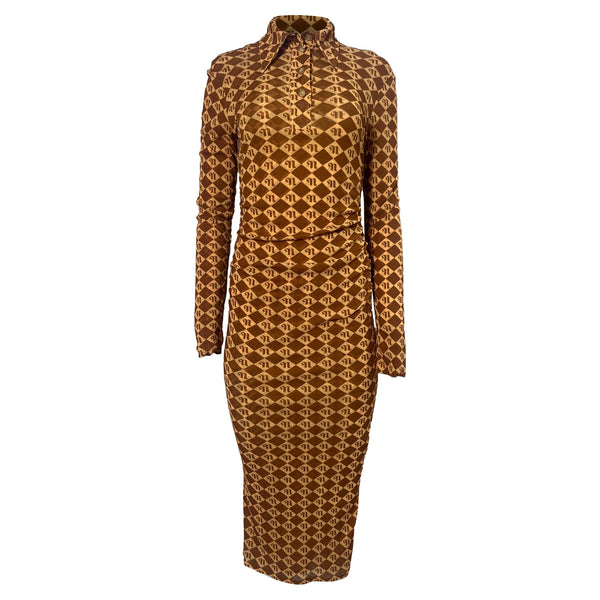 Women's Nanushka Monogram Print Midi Dress in Brown Recycled Polyester