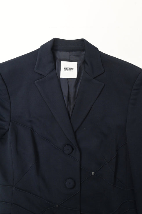 Women's Moschino Wed-Detail Single-Breasted Blazer in Navy Blue Wool