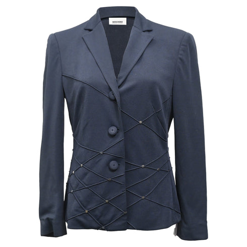 Women's Moschino Wed-Detail Single-Breasted Blazer in Navy Blue Wool