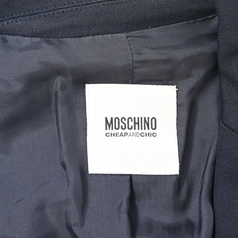 Women's Moschino Wed-Detail Single-Breasted Blazer in Navy Blue Wool