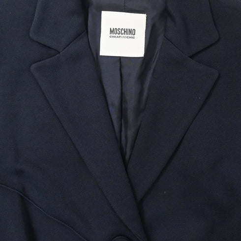 Women's Moschino Wed-Detail Single-Breasted Blazer in Navy Blue Wool
