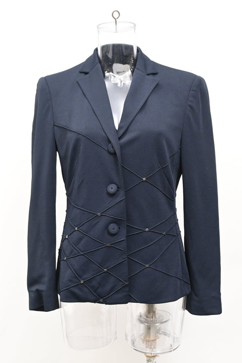 Women's Moschino Wed-Detail Single-Breasted Blazer in Navy Blue Wool