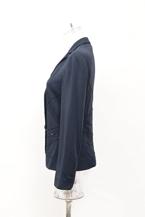 Women's Moschino Wed-Detail Single-Breasted Blazer in Navy Blue Wool