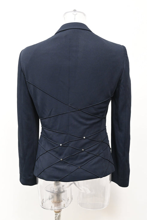Women's Moschino Wed-Detail Single-Breasted Blazer in Navy Blue Wool