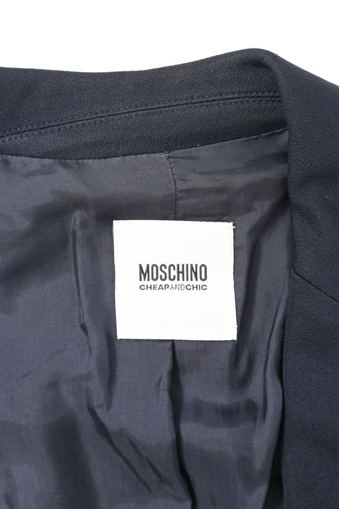 Women's Moschino Wed-Detail Single-Breasted Blazer in Navy Blue Wool
