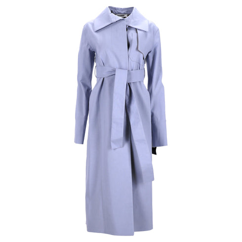 Women's Jil Sander Secured Button Belted Trench Coat in Purple Cotton