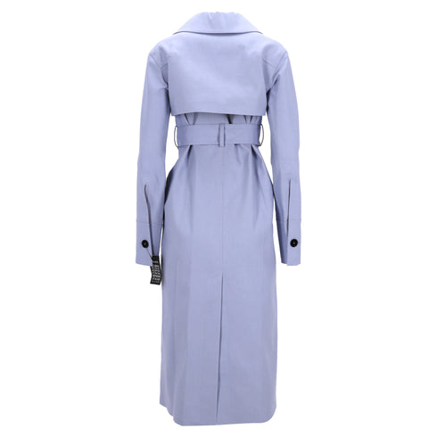 Women's Jil Sander Secured Button Belted Trench Coat in Purple Cotton