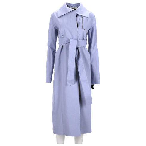 Women's Jil Sander Secured Button Belted Trench Coat in Purple Cotton