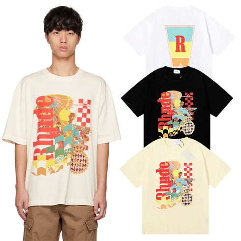 Rhude T-shirts Cotton Short Sleeves Loose Men and Women