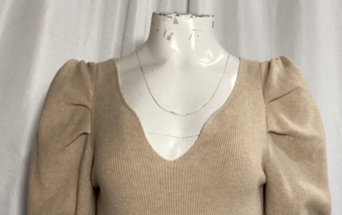 Women's Ba&Sh Puffed Sleeve Top in Beige Cotton