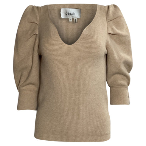 Women's Ba&Sh Puffed Sleeve Top in Beige Cotton