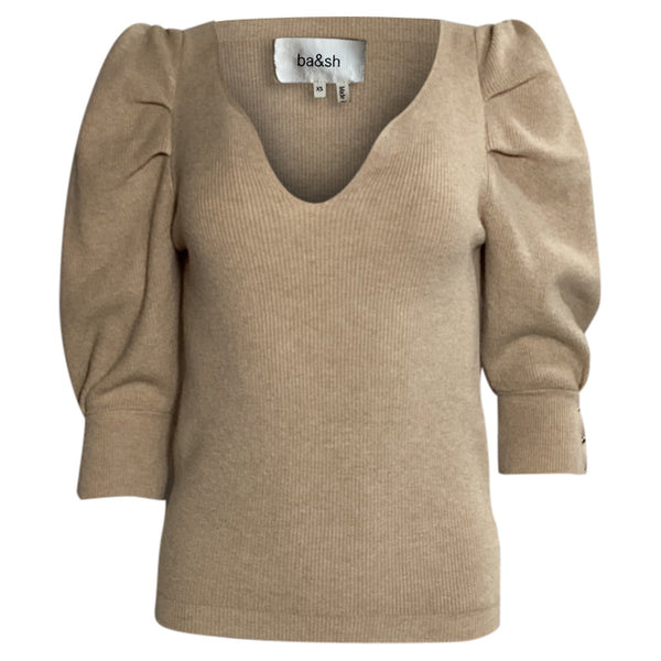 Women's Ba&Sh Puffed Sleeve Top in Beige Cotton