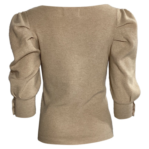 Women's Ba&Sh Puffed Sleeve Top in Beige Cotton