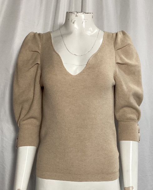 Women's Ba&Sh Puffed Sleeve Top in Beige Cotton