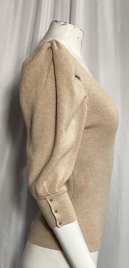 Women's Ba&Sh Puffed Sleeve Top in Beige Cotton