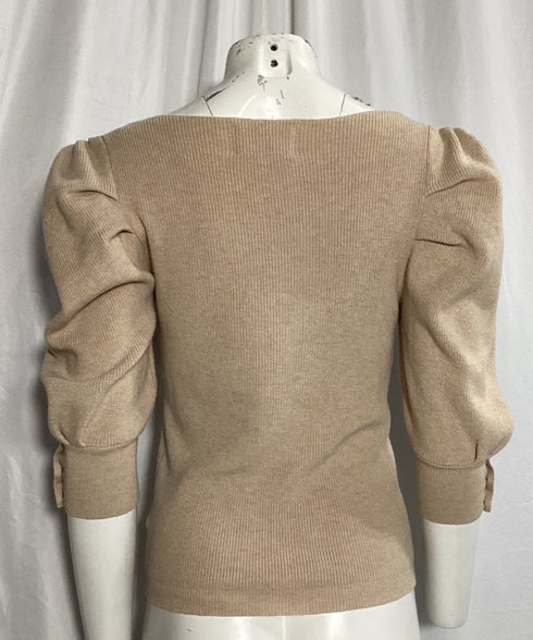 Women's Ba&Sh Puffed Sleeve Top in Beige Cotton