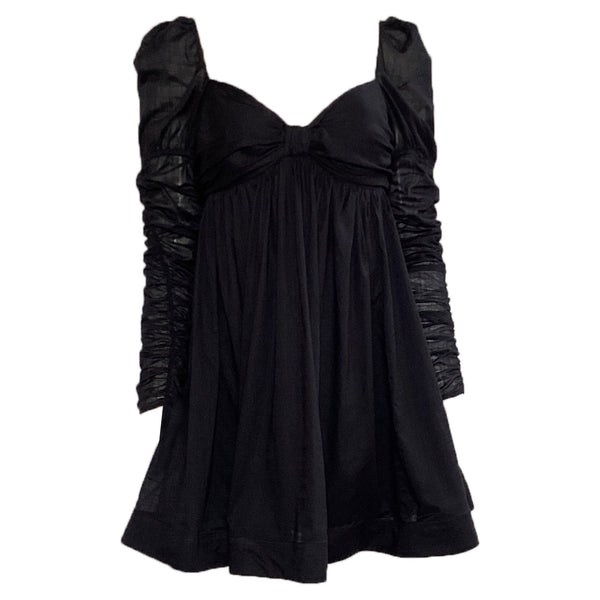Women's Zimmermann Ruched Mini Baby Doll Dress in Black Cotton