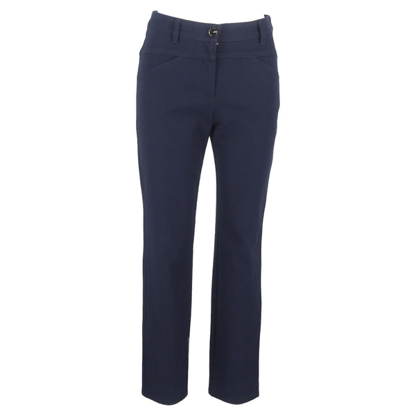 Women's Escada High-Rise Straight-Leg Trousers in Navy Blue Cotton