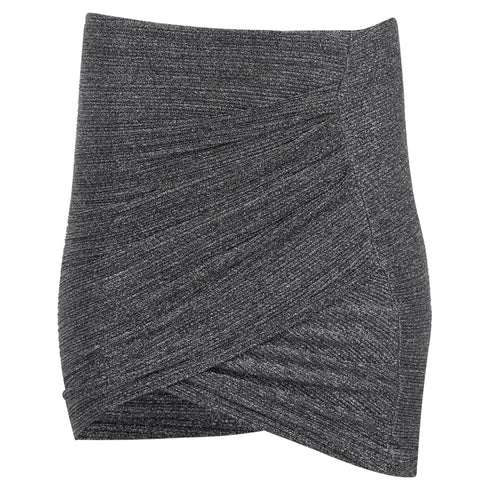 Women's Iro Brendal Draped Metallic Knit Mini Skirt in Silver Polyester