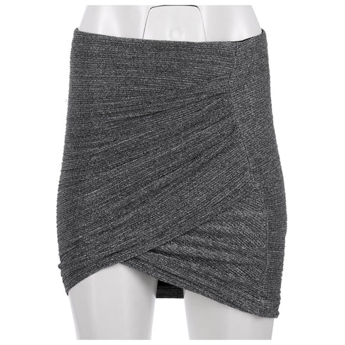 Women's Iro Brendal Draped Metallic Knit Mini Skirt in Silver Polyester