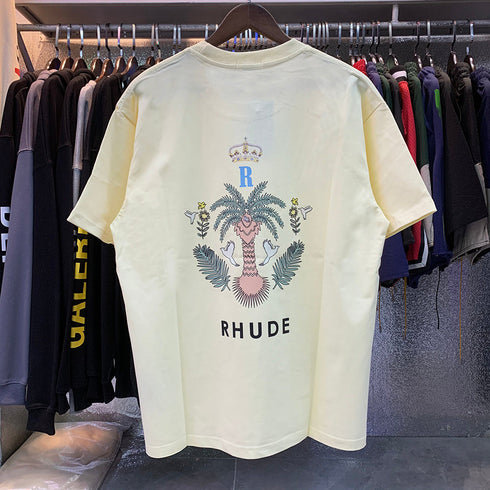 Rhude T-shirts Coconut Crown Printing Cotton Casual Short Sleeve Men and Women