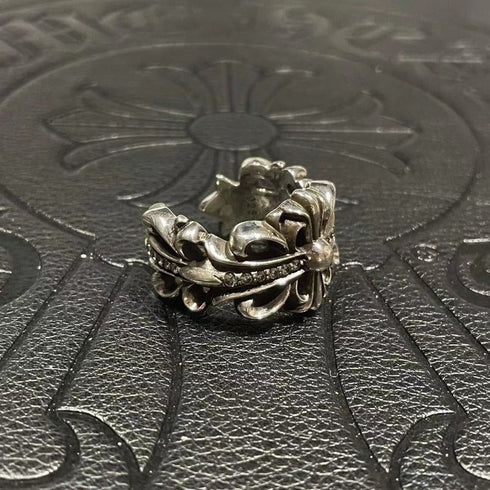 Chrome Heart Ring with Diamonds in White Gold