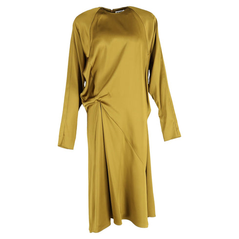 Women's Jil Sander Gathered Midi Dress in Green Silk