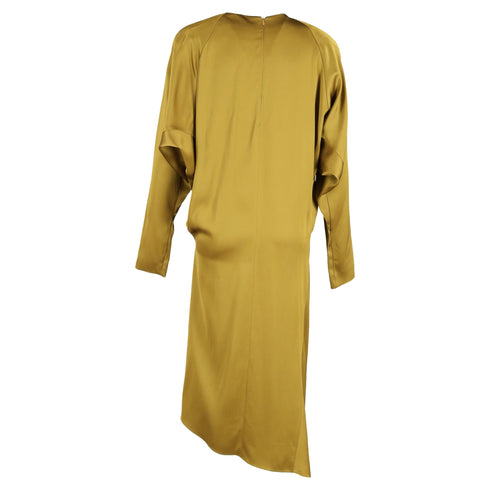 Women's Jil Sander Gathered Midi Dress in Green Silk