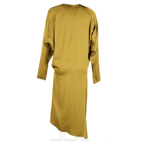 Women's Jil Sander Gathered Midi Dress in Green Silk