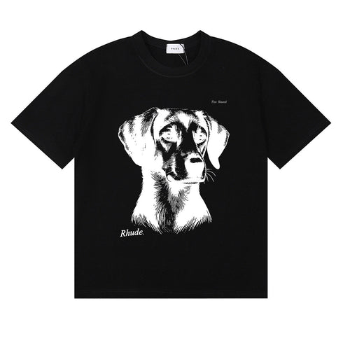 Rhude T-shirts Fox Hound Cotton Casual Short Sleeve Men and Women