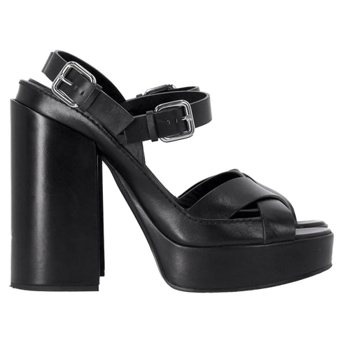 Women's Jil Sander Ankle Strap Platform Sandals in Black Leather