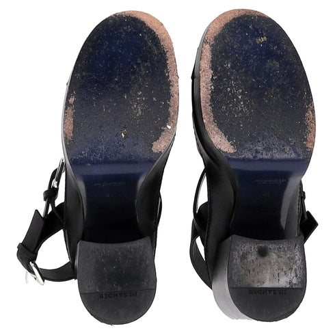 Women's Jil Sander Ankle Strap Platform Sandals in Black Leather