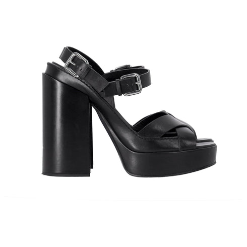 Women's Jil Sander Ankle Strap Platform Sandals in Black Leather