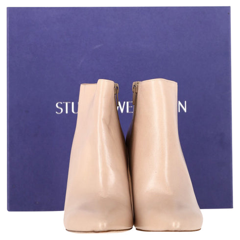Women's Stuart Weitzman Block-Heel Ankle Boots in Nude Leather