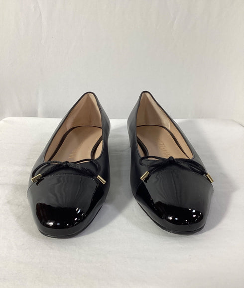 Women's Stuart Weitzman Sleek Cap Toe Bow Flats in Black Leather